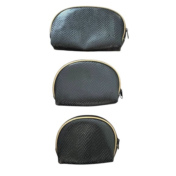 Set Of 3 Black Faux Leather Snake Print Nesting Cosmetic & Travel Bags - Picture 4 of 12